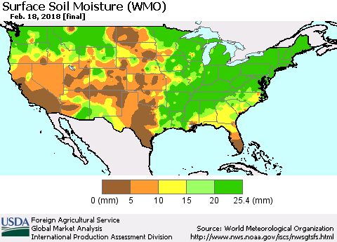 United States Surface Soil Moisture (WMO) Thematic Map For 2/12/2018 - 2/18/2018