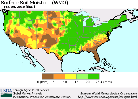 United States Surface Soil Moisture (WMO) Thematic Map For 2/19/2018 - 2/25/2018
