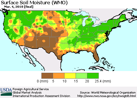 United States Surface Soil Moisture (WMO) Thematic Map For 2/26/2018 - 3/4/2018