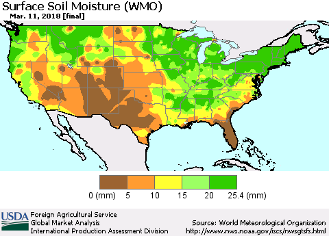 United States Surface Soil Moisture (WMO) Thematic Map For 3/5/2018 - 3/11/2018