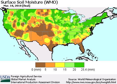 United States Surface Soil Moisture (WMO) Thematic Map For 3/12/2018 - 3/18/2018