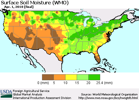 United States Surface Soil Moisture (WMO) Thematic Map For 3/26/2018 - 4/1/2018