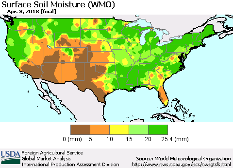 United States Surface Soil Moisture (WMO) Thematic Map For 4/2/2018 - 4/8/2018