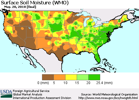 United States Surface Soil Moisture (WMO) Thematic Map For 5/14/2018 - 5/20/2018