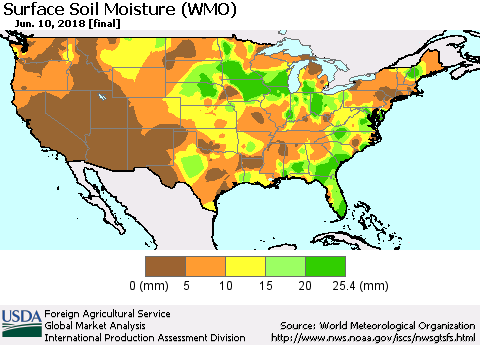 United States Surface Soil Moisture (WMO) Thematic Map For 6/4/2018 - 6/10/2018