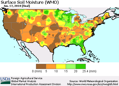 United States Surface Soil Moisture (WMO) Thematic Map For 6/11/2018 - 6/17/2018