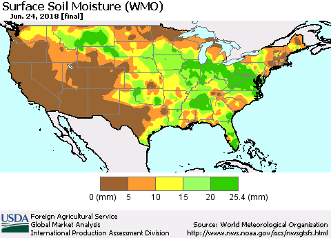United States Surface Soil Moisture (WMO) Thematic Map For 6/18/2018 - 6/24/2018