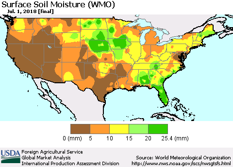 United States Surface Soil Moisture (WMO) Thematic Map For 6/25/2018 - 7/1/2018