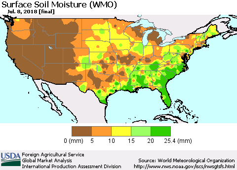 United States Surface Soil Moisture (WMO) Thematic Map For 7/2/2018 - 7/8/2018