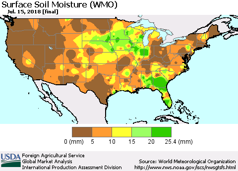 United States Surface Soil Moisture (WMO) Thematic Map For 7/9/2018 - 7/15/2018