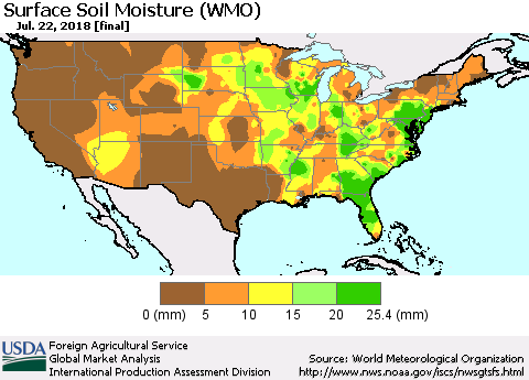 United States Surface Soil Moisture (WMO) Thematic Map For 7/16/2018 - 7/22/2018