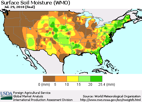 United States Surface Soil Moisture (WMO) Thematic Map For 7/23/2018 - 7/29/2018