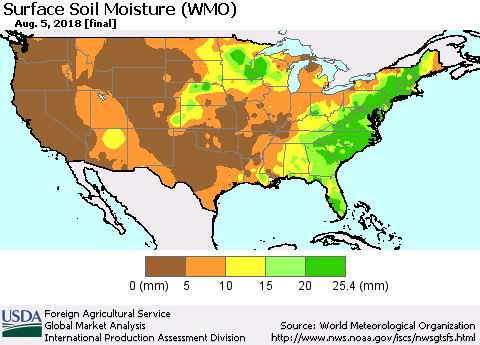United States Surface Soil Moisture (WMO) Thematic Map For 7/30/2018 - 8/5/2018