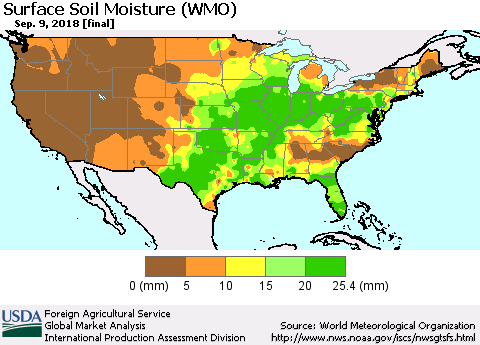 United States Surface Soil Moisture (WMO) Thematic Map For 9/3/2018 - 9/9/2018