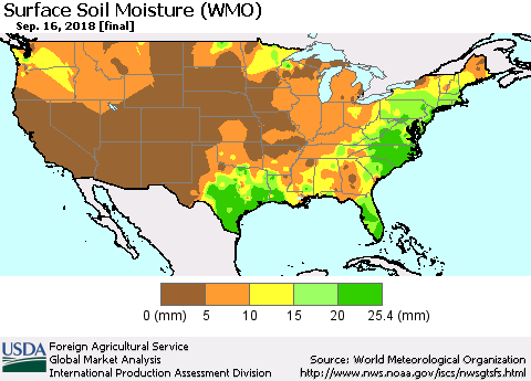 United States Surface Soil Moisture (WMO) Thematic Map For 9/10/2018 - 9/16/2018
