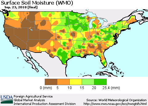 United States Surface Soil Moisture (WMO) Thematic Map For 9/17/2018 - 9/23/2018