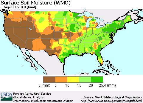 United States Surface Soil Moisture (WMO) Thematic Map For 9/24/2018 - 9/30/2018