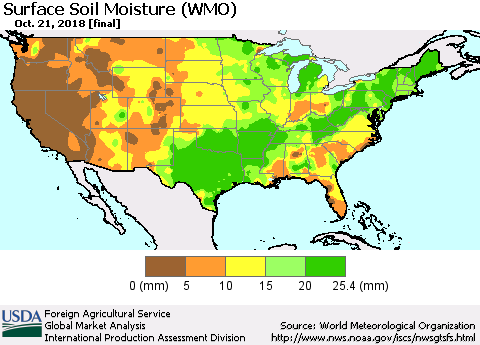 United States Surface Soil Moisture (WMO) Thematic Map For 10/15/2018 - 10/21/2018