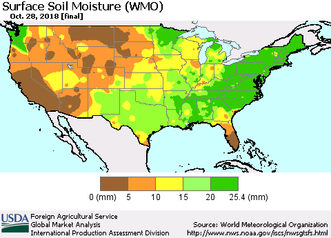 United States Surface Soil Moisture (WMO) Thematic Map For 10/22/2018 - 10/28/2018