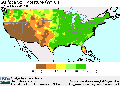 United States Surface Soil Moisture (WMO) Thematic Map For 11/5/2018 - 11/11/2018