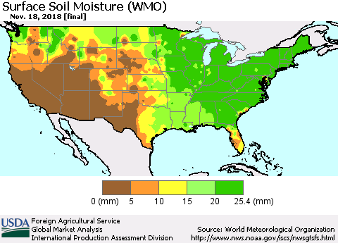 United States Surface Soil Moisture (WMO) Thematic Map For 11/12/2018 - 11/18/2018