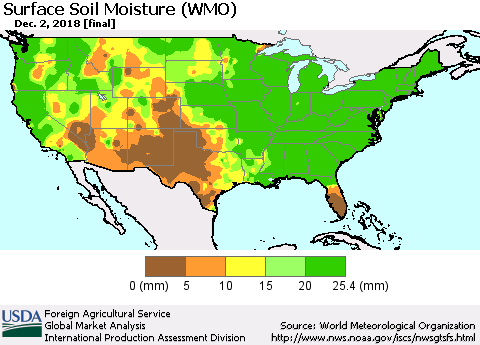 United States Surface Soil Moisture (WMO) Thematic Map For 11/26/2018 - 12/2/2018