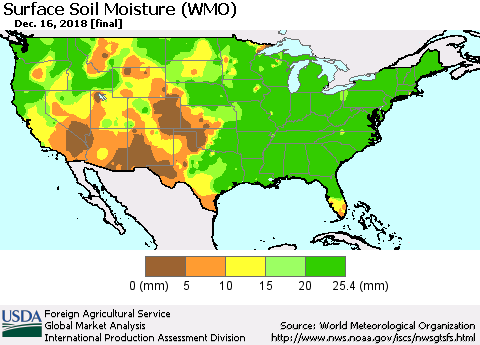 United States Surface Soil Moisture (WMO) Thematic Map For 12/10/2018 - 12/16/2018