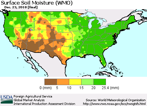 United States Surface Soil Moisture (WMO) Thematic Map For 12/17/2018 - 12/23/2018