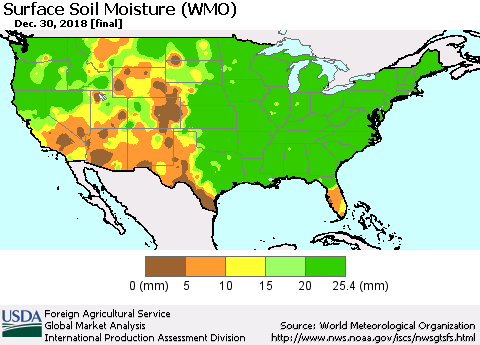 United States Surface Soil Moisture (WMO) Thematic Map For 12/24/2018 - 12/30/2018
