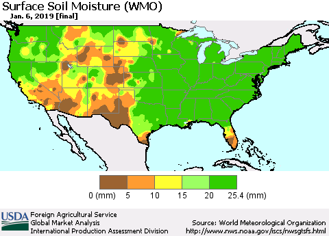United States Surface Soil Moisture (WMO) Thematic Map For 12/31/2018 - 1/6/2019