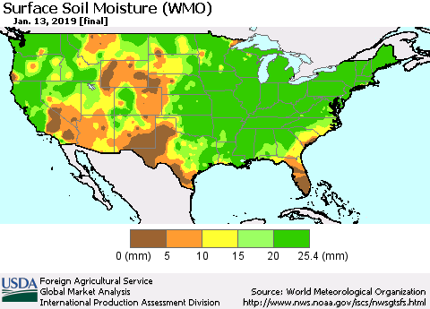 United States Surface Soil Moisture (WMO) Thematic Map For 1/7/2019 - 1/13/2019