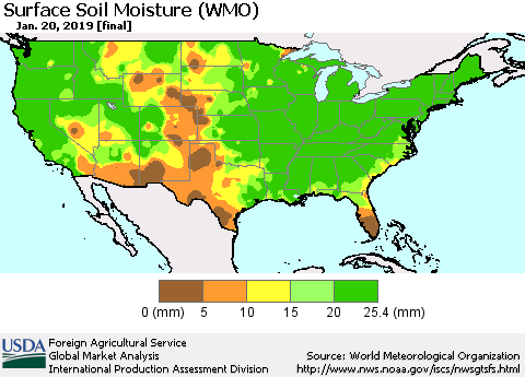 United States Surface Soil Moisture (WMO) Thematic Map For 1/14/2019 - 1/20/2019