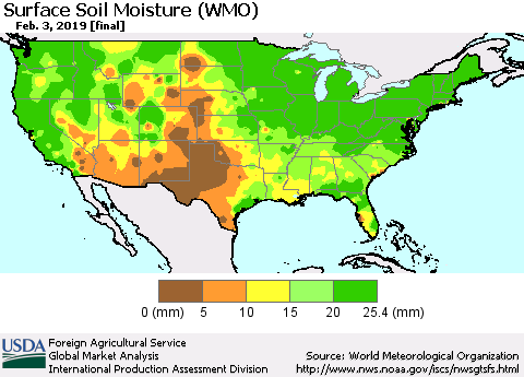 United States Surface Soil Moisture (WMO) Thematic Map For 1/28/2019 - 2/3/2019