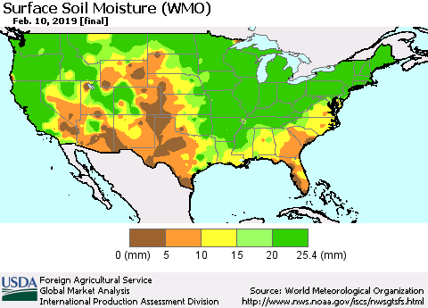 United States Surface Soil Moisture (WMO) Thematic Map For 2/4/2019 - 2/10/2019