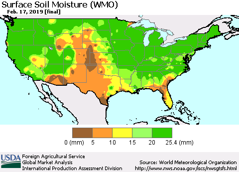 United States Surface Soil Moisture (WMO) Thematic Map For 2/11/2019 - 2/17/2019