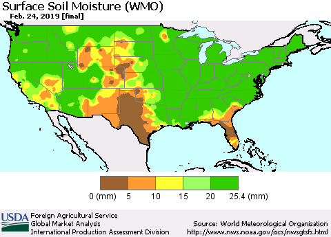 United States Surface Soil Moisture (WMO) Thematic Map For 2/18/2019 - 2/24/2019