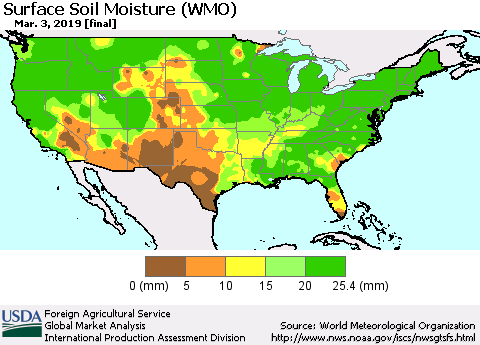 United States Surface Soil Moisture (WMO) Thematic Map For 2/25/2019 - 3/3/2019