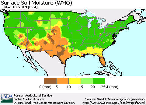 United States Surface Soil Moisture (WMO) Thematic Map For 3/4/2019 - 3/10/2019