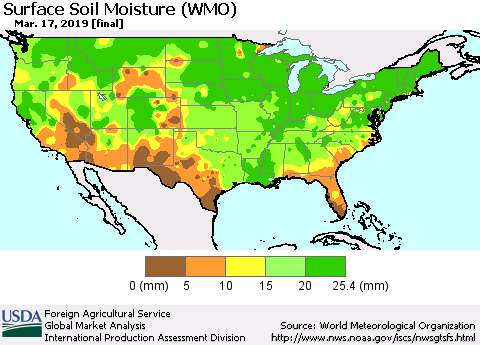 United States Surface Soil Moisture (WMO) Thematic Map For 3/11/2019 - 3/17/2019