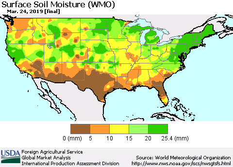 United States Surface Soil Moisture (WMO) Thematic Map For 3/18/2019 - 3/24/2019