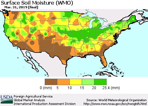 United States Surface Soil Moisture (WMO) Thematic Map For 3/25/2019 - 3/31/2019