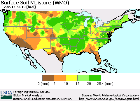 United States Surface Soil Moisture (WMO) Thematic Map For 4/8/2019 - 4/14/2019