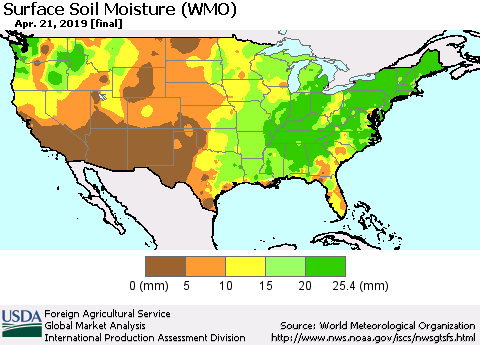 United States Surface Soil Moisture (WMO) Thematic Map For 4/15/2019 - 4/21/2019