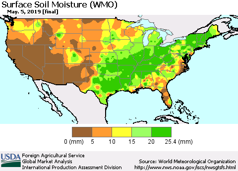 United States Surface Soil Moisture (WMO) Thematic Map For 4/29/2019 - 5/5/2019