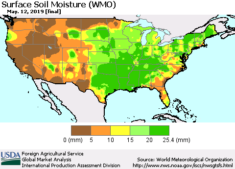 United States Surface Soil Moisture (WMO) Thematic Map For 5/6/2019 - 5/12/2019