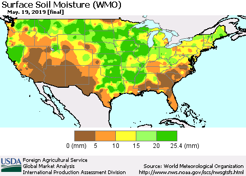 United States Surface Soil Moisture (WMO) Thematic Map For 5/13/2019 - 5/19/2019