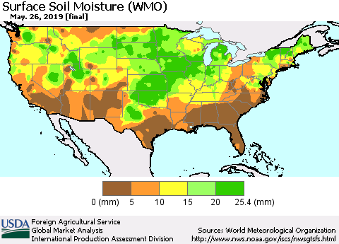 United States Surface Soil Moisture (WMO) Thematic Map For 5/20/2019 - 5/26/2019