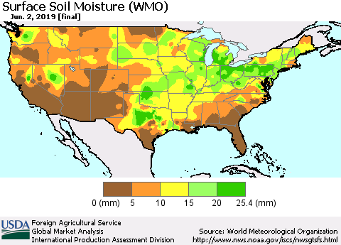 United States Surface Soil Moisture (WMO) Thematic Map For 5/27/2019 - 6/2/2019