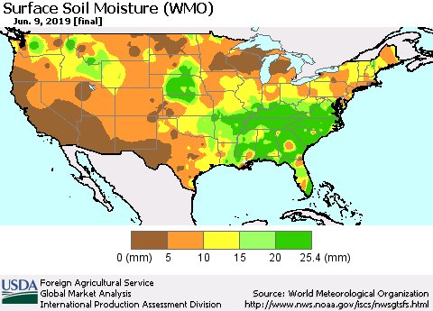 United States Surface Soil Moisture (WMO) Thematic Map For 6/3/2019 - 6/9/2019