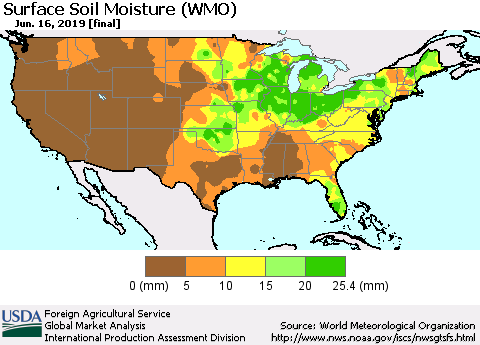 United States Surface Soil Moisture (WMO) Thematic Map For 6/10/2019 - 6/16/2019